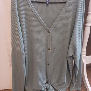 Button-Up Waffle Knit Top